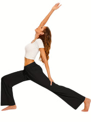 Elastic Waist Yoga Pants Loose Fit High Stretch Sporty Pants