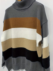 Casual Sweater Women's Plus Colorblock Long Sleeve Turtle Neck Jumper
