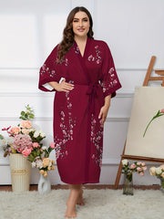 Plum Print Long Sleeve Robe Nightgown