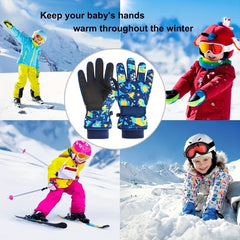Kids' Outdoor Skiing Gloves Cartoon Design Age 4-13 Winter Warmth