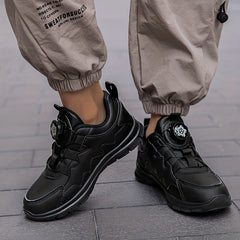 Boy's Solid Sneakers with Rotating Buckle Soft Sole Shoes