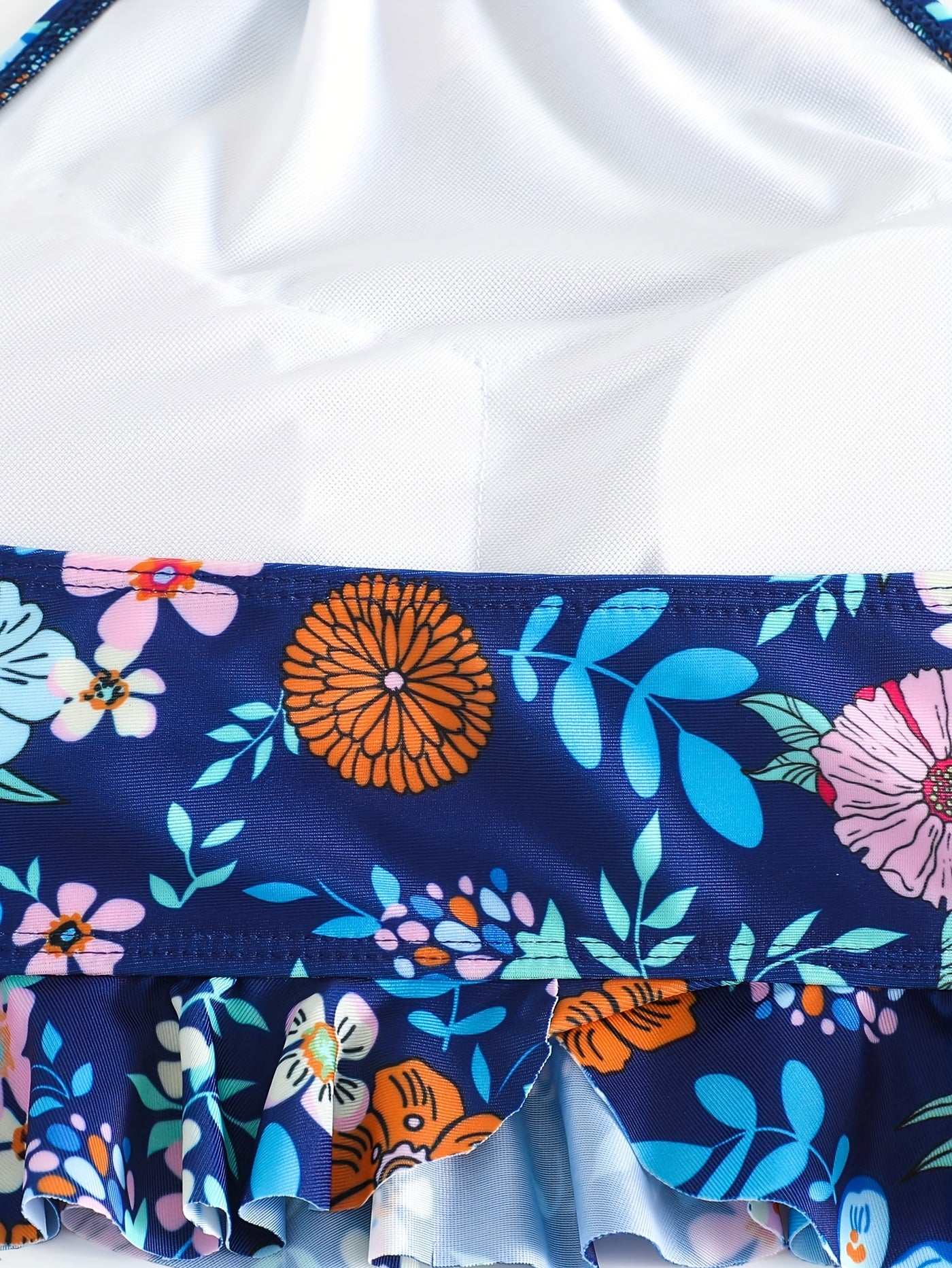 Floral Print Ruffle Trim Halter 2 Piece Set Tankini