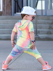 Boys Teen Tie Dye Hooded T-Shirt & Shorts Set for Summer