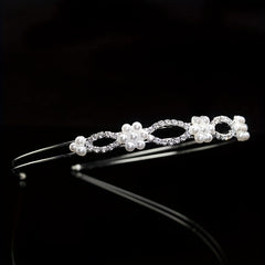 Rhinestone Faux Pearl Headband Queen Double Layer Crown Tiara Head Jewelry