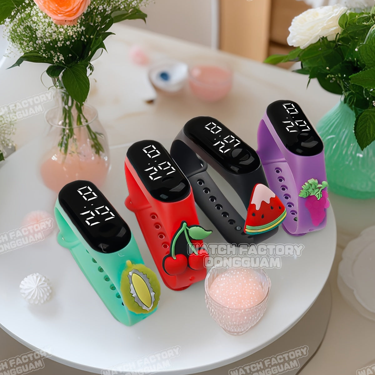 4pcs Kids Electronic Watch Fruit Pattern School Student Sports Gift Mix Pack