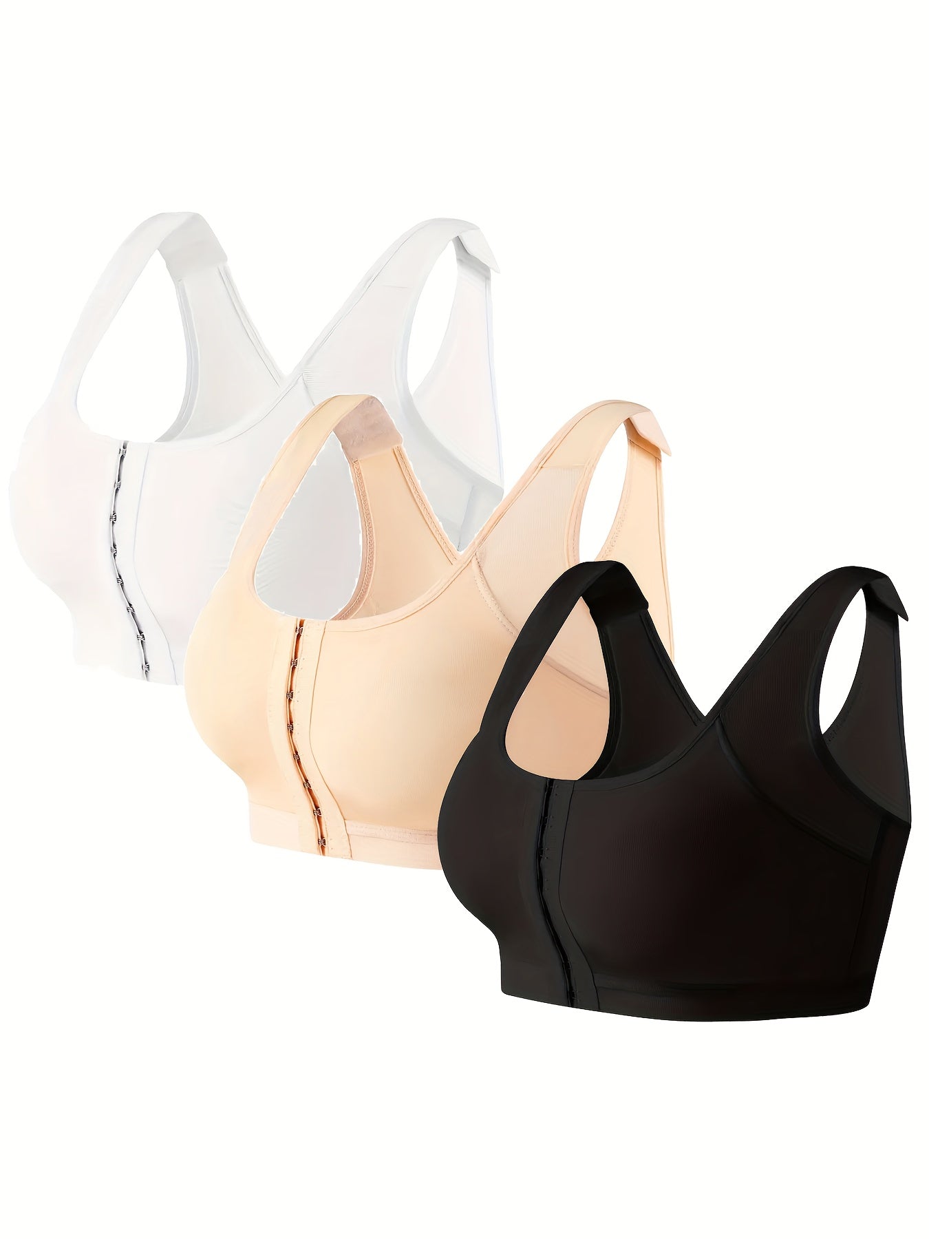 3 Pcs Wireless Push Up Sports Bra Front Closure Running Workout Tank