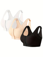 3 Pcs Wireless Push Up Sports Bra Front Closure Running Workout Tank