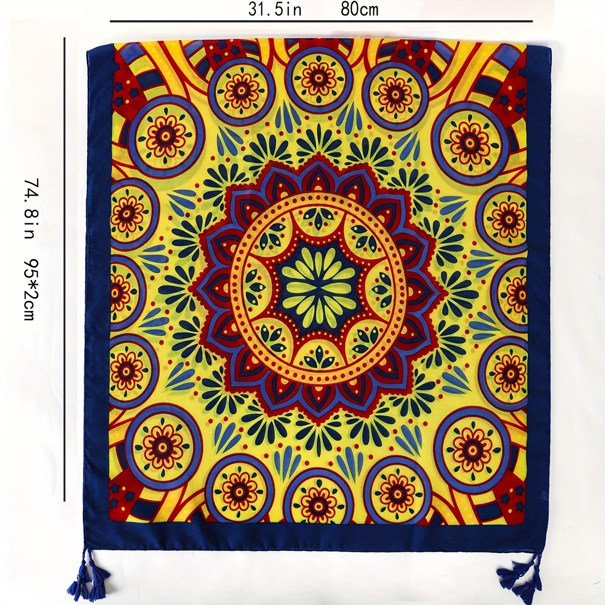 Boho Yellow Print Scarf Vintage Tassel Shawl Classic Windproof Head Large Towel