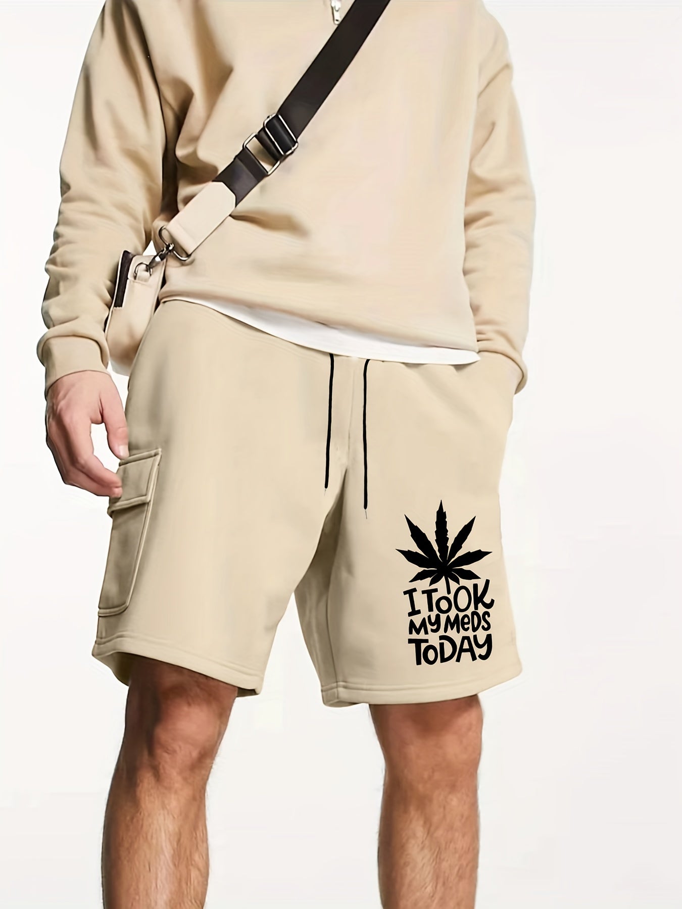 Men s Leaf & Slogan Print Cargo Shorts