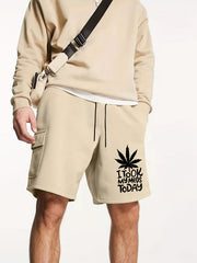 Men s Leaf & Slogan Print Cargo Shorts