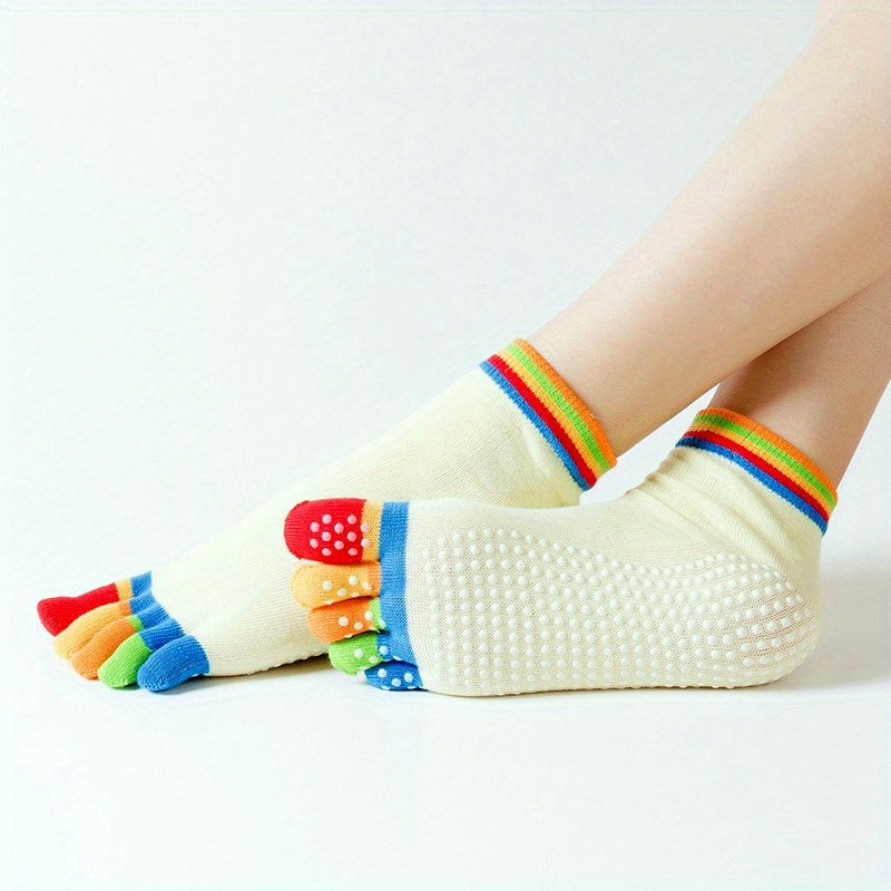 Toddler Girls Colorful Yoga Anti-Skid Socks, Breathable Comfy Five Finger