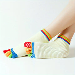 Toddler Girls Colorful Yoga Anti-Skid Socks, Breathable Comfy Five Finger