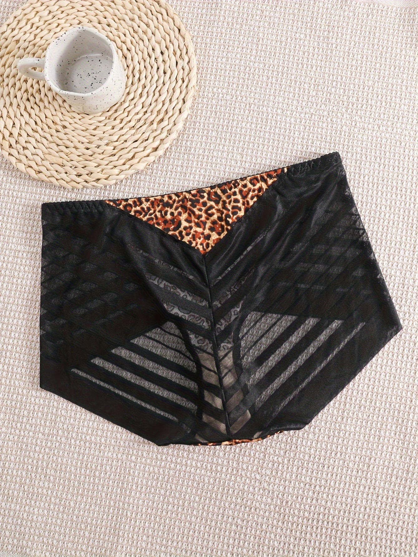 Sexy Panty Women's Plus Leopard Print Striped Mesh High Rise Brief