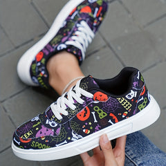 Halloween Graffiti Print Canvas Sneakers