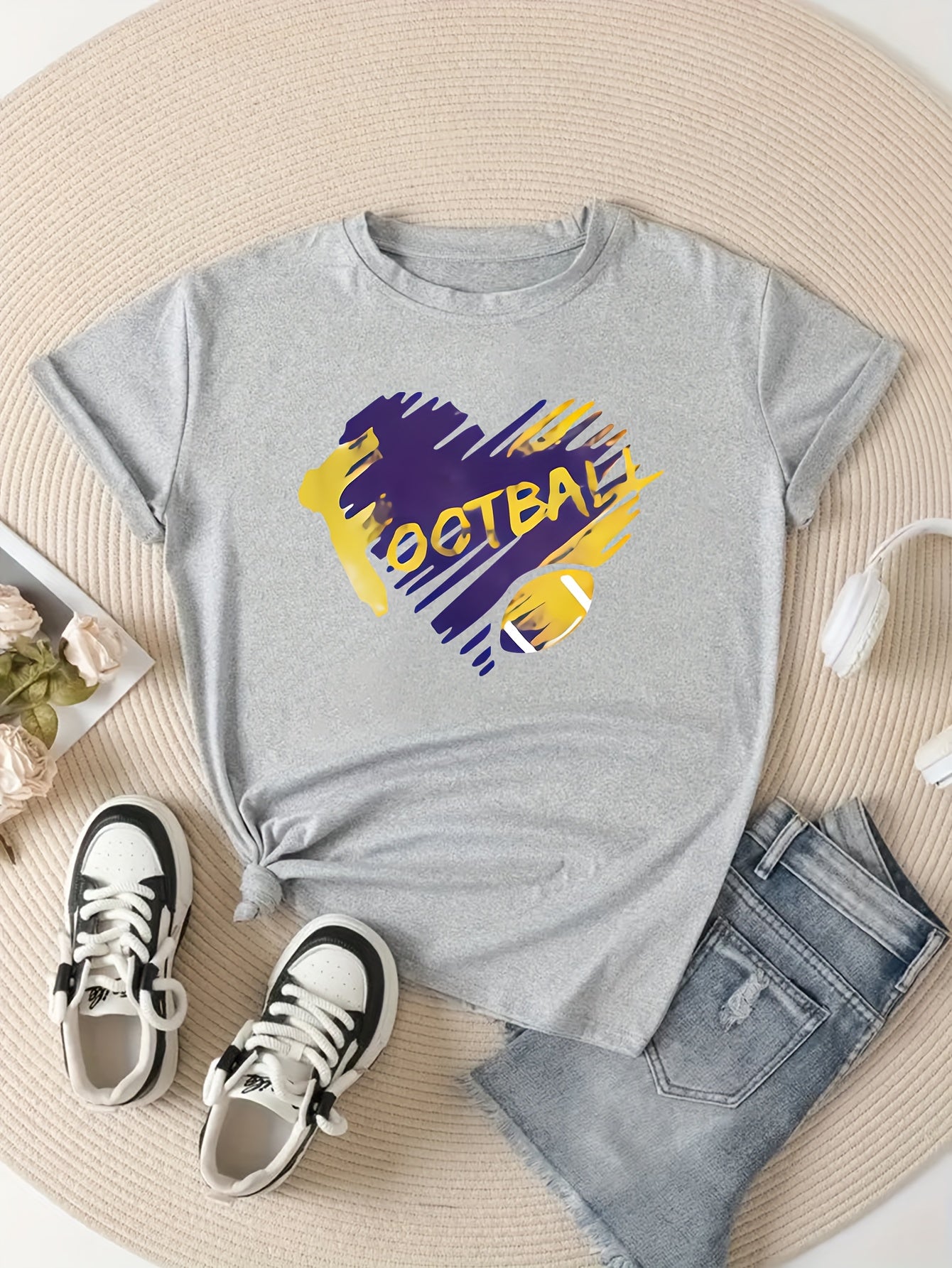 Women's Football Graphic Short Sleeve Sports T-shirt