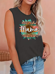 Butterfly & Sunflower Print Round Neck Tank Top