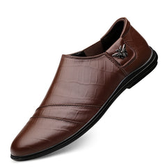 Men's Leather Loafer Shoes Lightweight Rubber Sole Casual Slip On