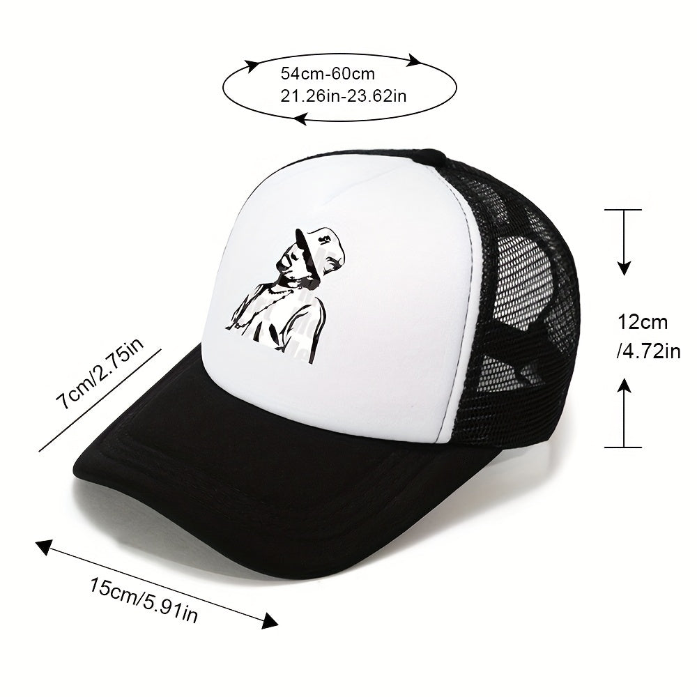 Rapper Print Baseball Hat Hip Hop Outdoor Sunshade Dad Trucker Fishing Hat