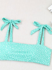 Polka Dot Print Tie Shoulder Swimsuit Set