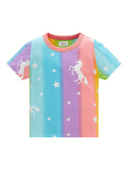 Kid's 2pcs Cotton Pajamas Short Sleeve Top & Shorts Set Stripe Unicorn