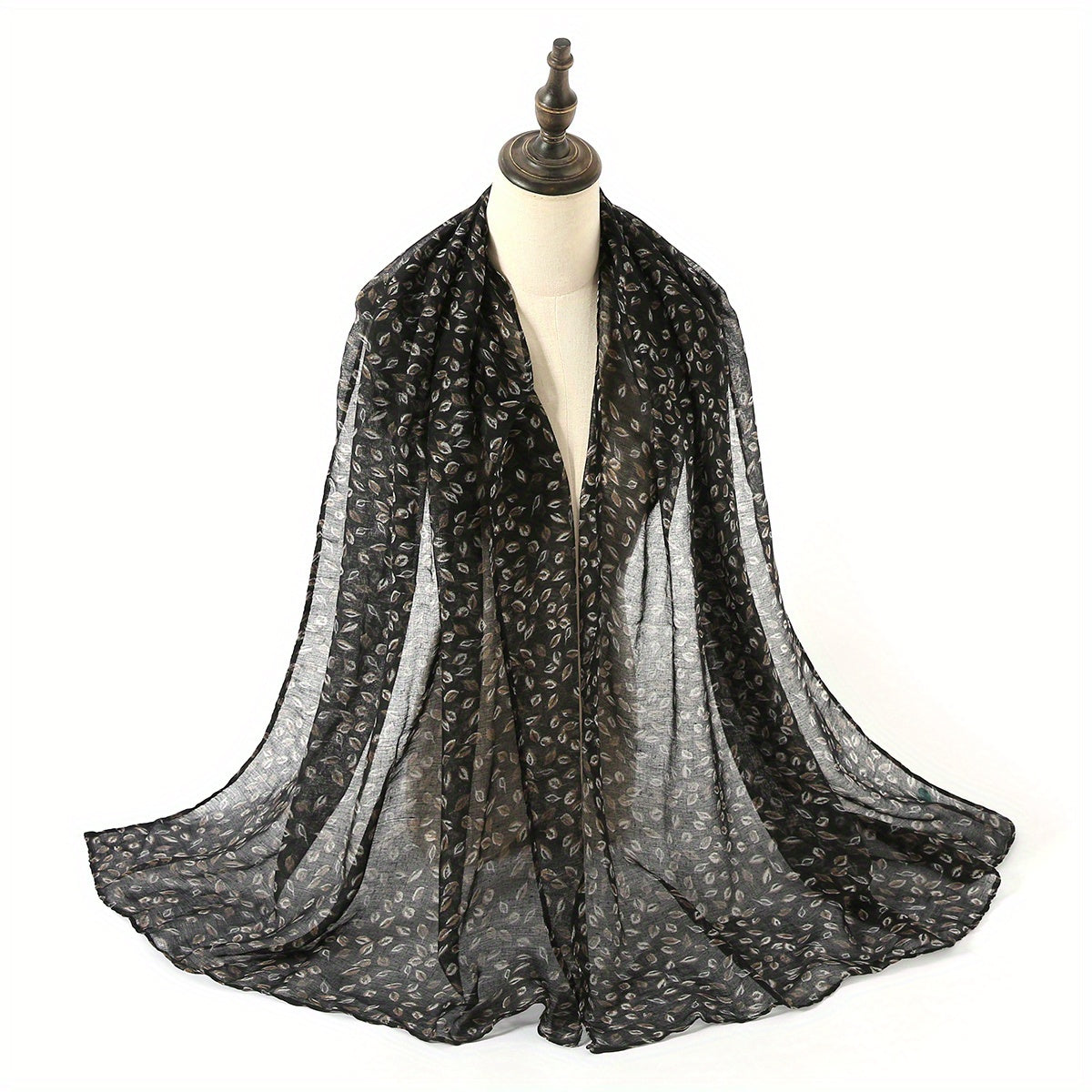 Leaf Print Voile Scarf Solid Shawl Casual Windproof Head Wrap