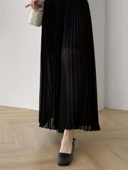 Solid Pleated Wide Leg Pants Cropped - Women's Clothing