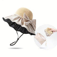 Pleated Brim Bow Bucket Hat Foldable Sun Hat