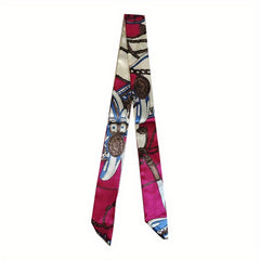 Vintage Carriage Print Skinny Scarf Classic Twilly Scarf For Women