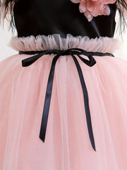 Toddler Girls Butterfly Sleeves Feather Flowers Decor Princess Dress
