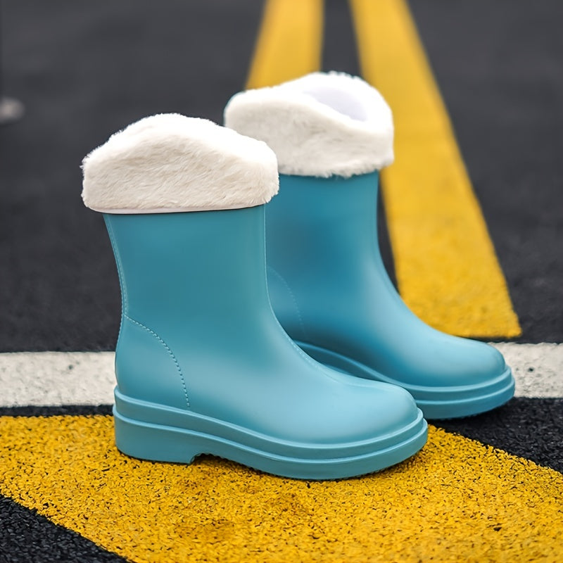 Women's Waterproof Rain Boots Winter Warm Plush Rubber Shoes