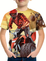 Boys' Motorcyclist Graphic T Shirt for Summer Fun