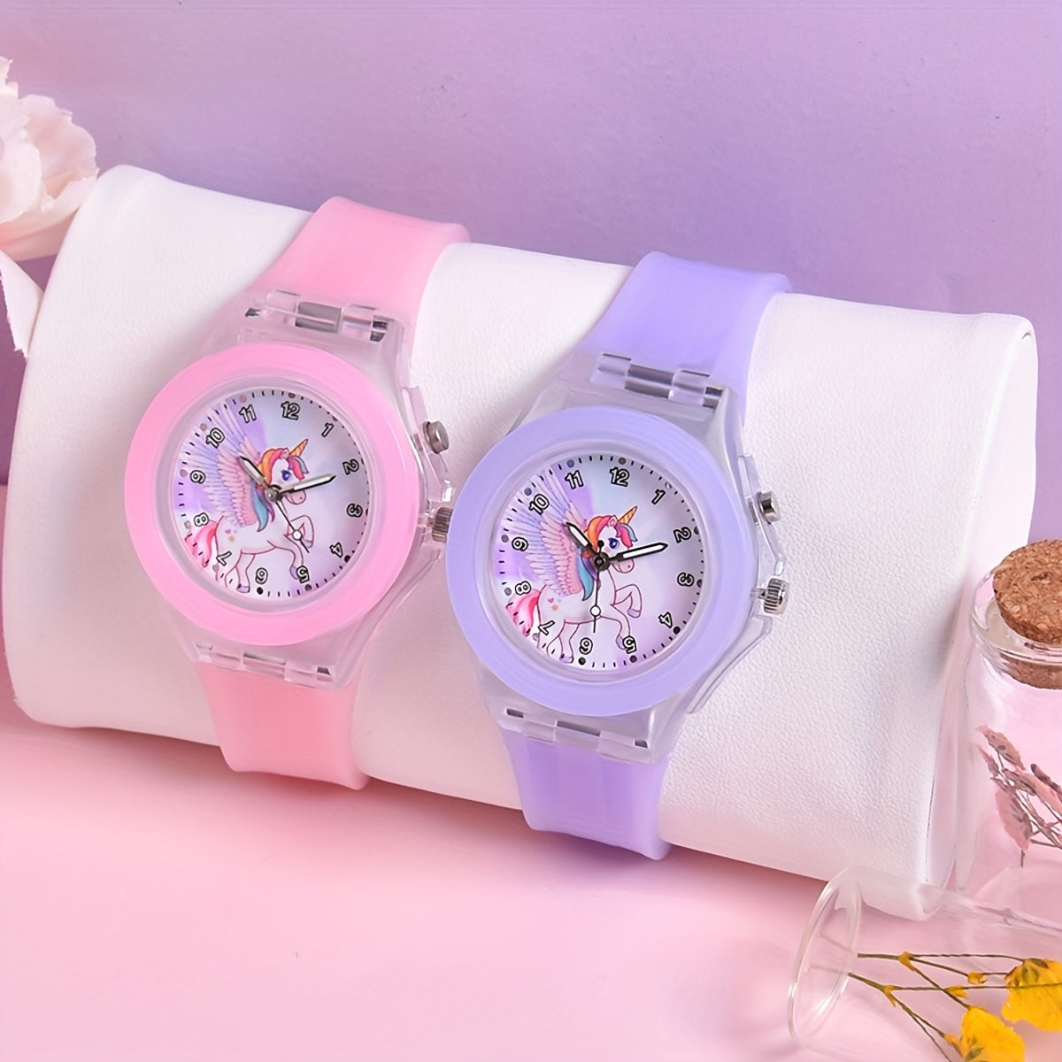 Christmas Pony & Kitten Pattern Watch for Girls, Luminous Quartz Wristwatch