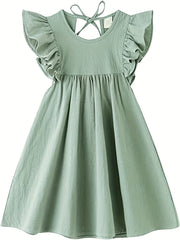 Toddler Girl Cotton Linen Lace Up Dress Sleeveless Casual Summer Sundress