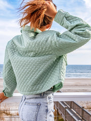 Women's Long Sleeve Zipper Button Crop Jacket Coat