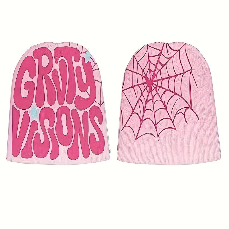 Spider Web Letter Jacquard Beanie Reversible Y2K Hip Hop Couple Knitted