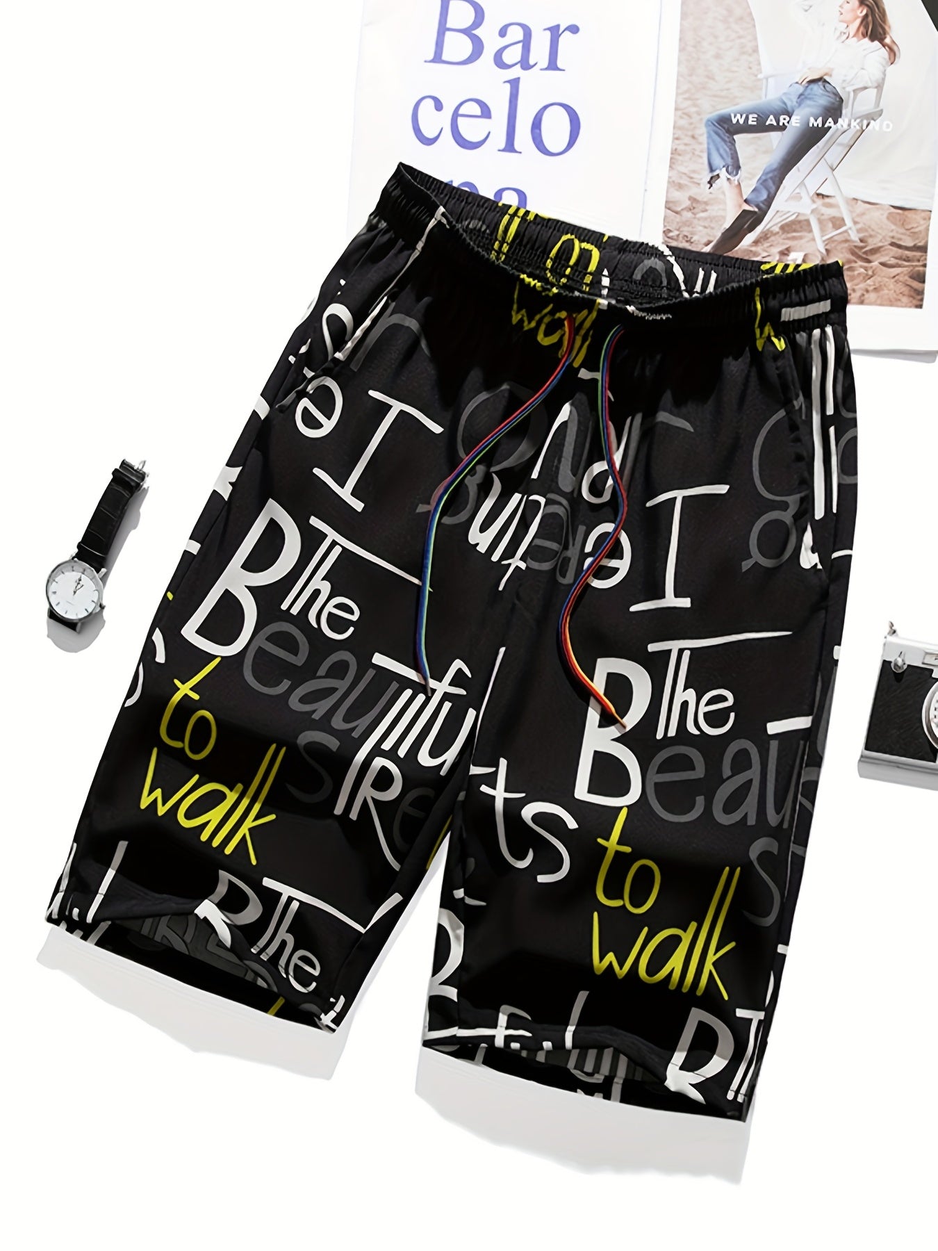 Quick Dry Mesh Lining Swim Trunk Men's Swimwear Letter Print Beach Bathing Suit