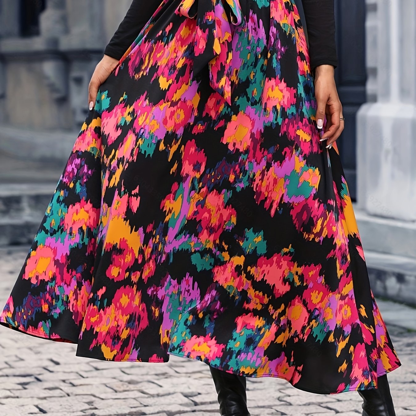Floral Print Belted Skirt for Women