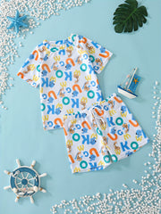 Boys Elephant & Giraffe Print Swimming Suit Set