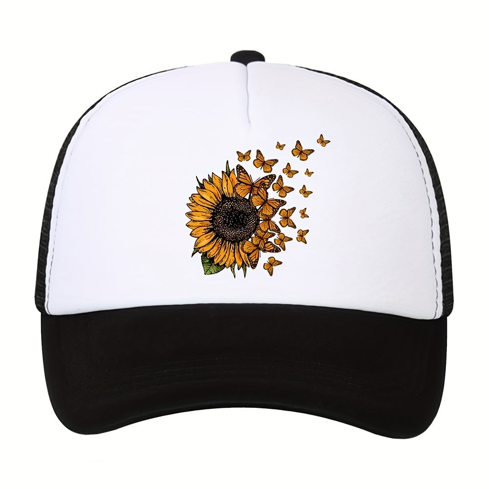 Sunflower Print Baseball Cap Sports Sunshade Mesh Sun Protection Hat