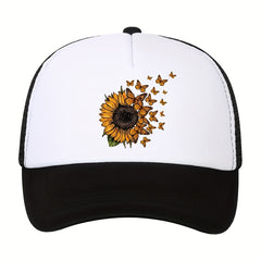 Sunflower Print Baseball Cap Sports Sunshade Mesh Sun Protection Hat
