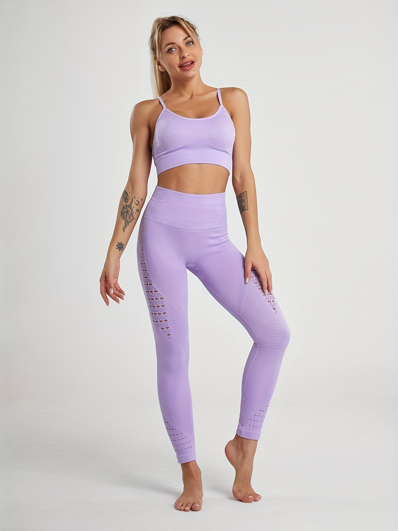 2pcs Workout Set Sports Bra & High Waist Leggings Women's Activewear