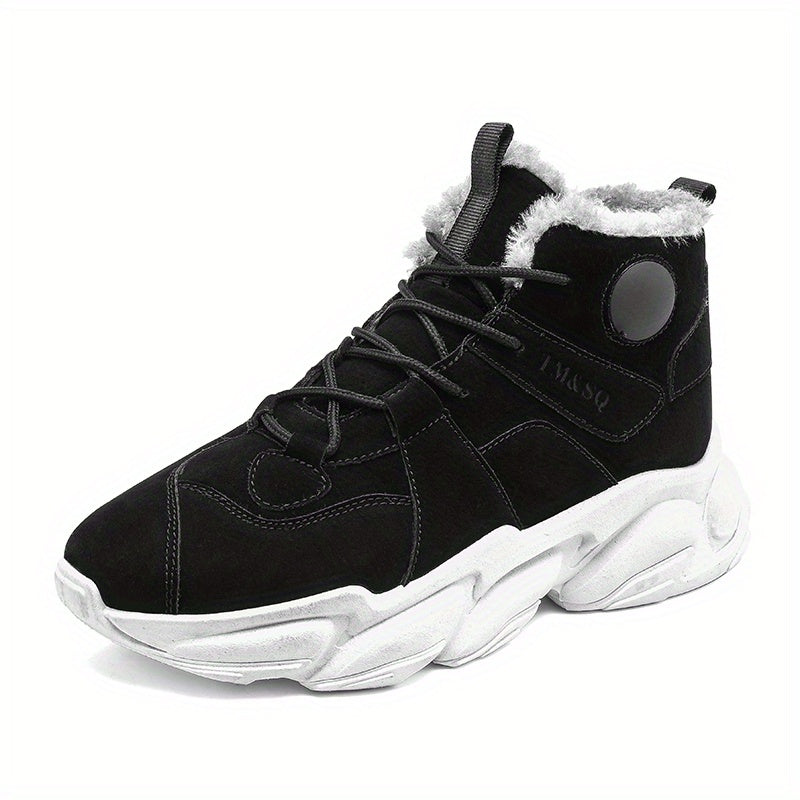 Men's Winter Plush Lace up Sneakers Casual Fuzzy Walking Shoes