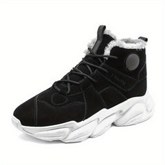 Men's Winter Plush Lace up Sneakers Casual Fuzzy Walking Shoes