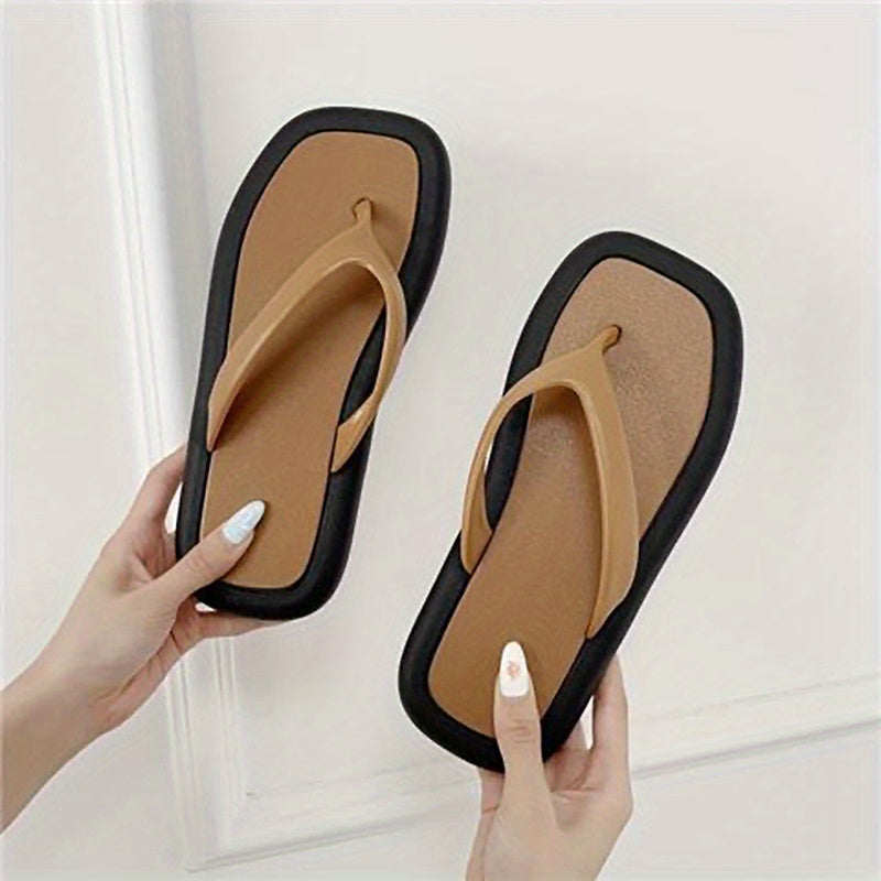 Women's Square Toe Flat Flip Flops Non Slip Indoor Outdoor Slides