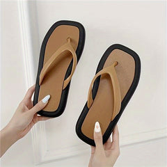 Women's Square Toe Flat Flip Flops Non Slip Indoor Outdoor Slides