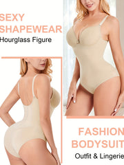 Tummy Control Bodysuit Shapewear V Neck Jumpsuits with Built in Bra