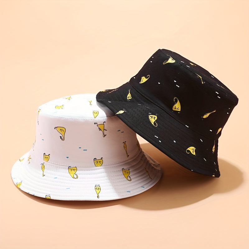 Goose Print Reversible Bucket Hat Sunscreen Fisherman Cap