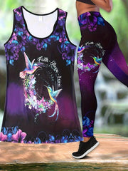 Sunflower Print Fitness Set Sleeveless Tank Top & Leggings Outfit