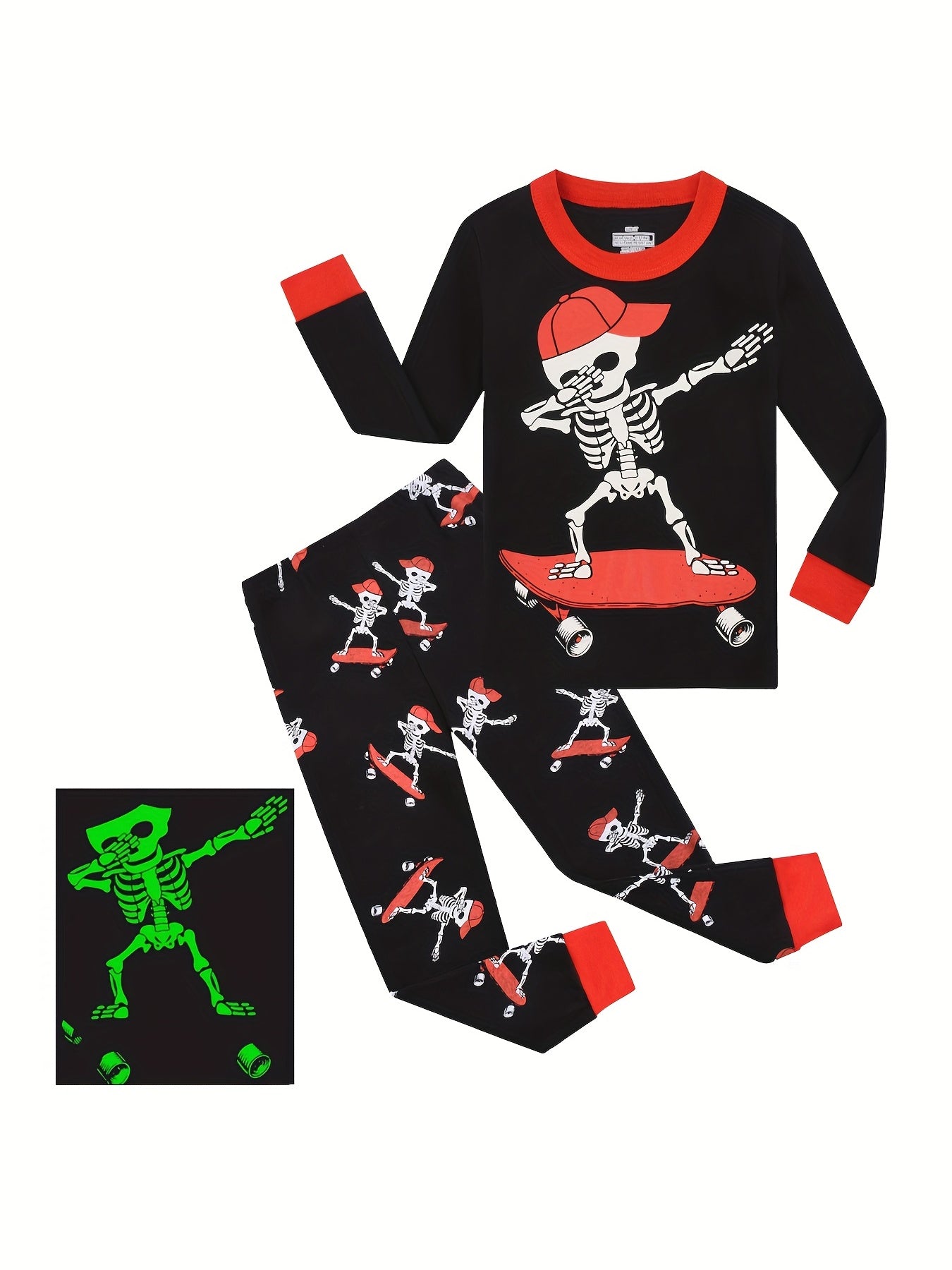 2pcs Halloween Pumpkin Print Boys Pajamas Set Long Sleeve T shirt & Pants