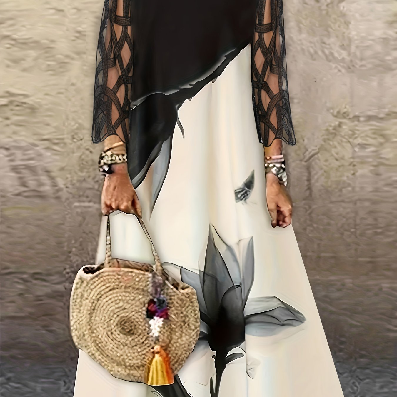 Colorblock Floral Print Maxi Dress